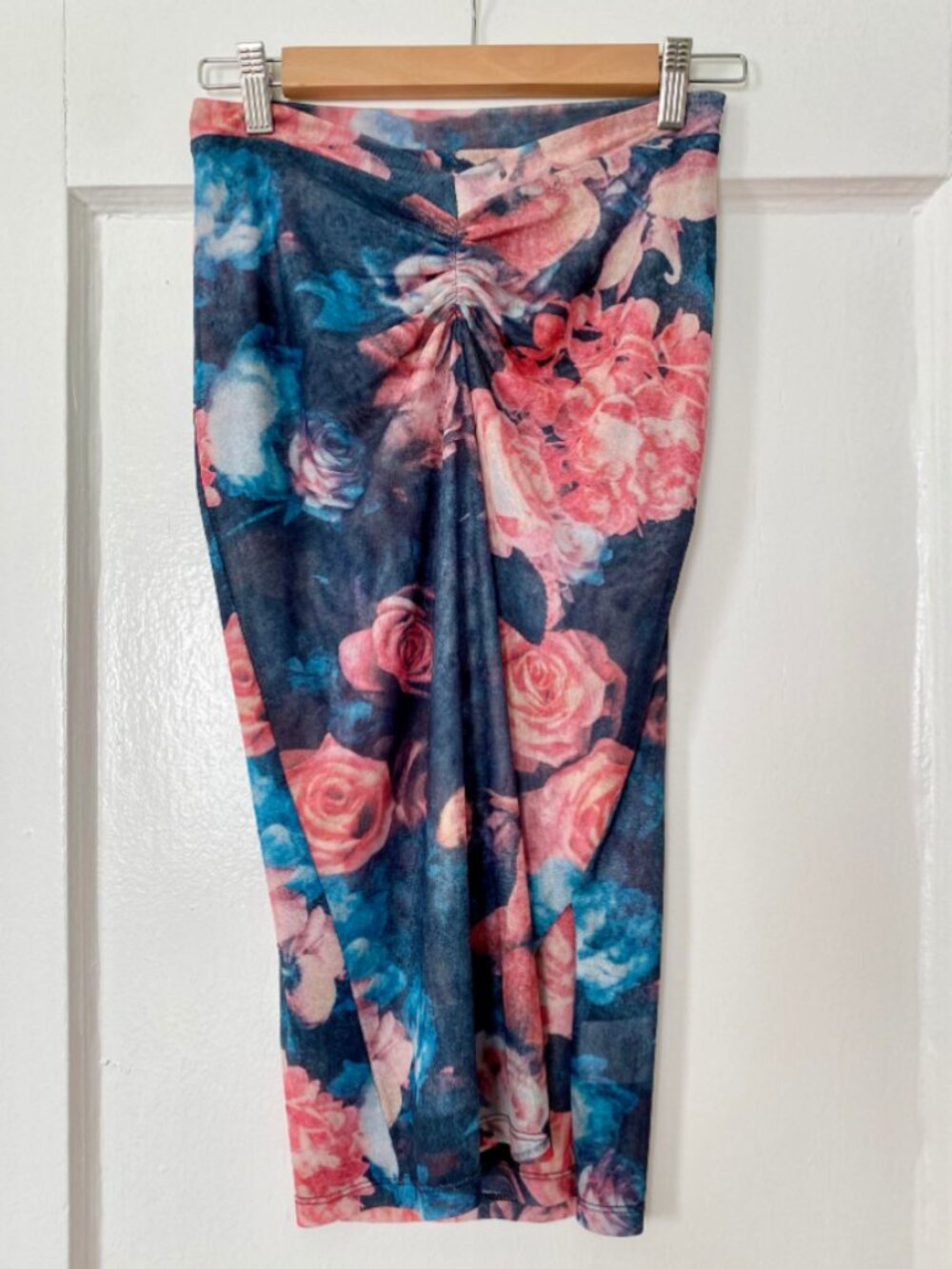 Miaou Rose Print Mesh Low Rise Midi Skirt XS